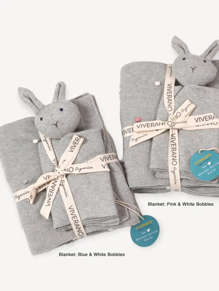 Bobble Knit Baby Blanket & Lovey Gift SET (Organic)