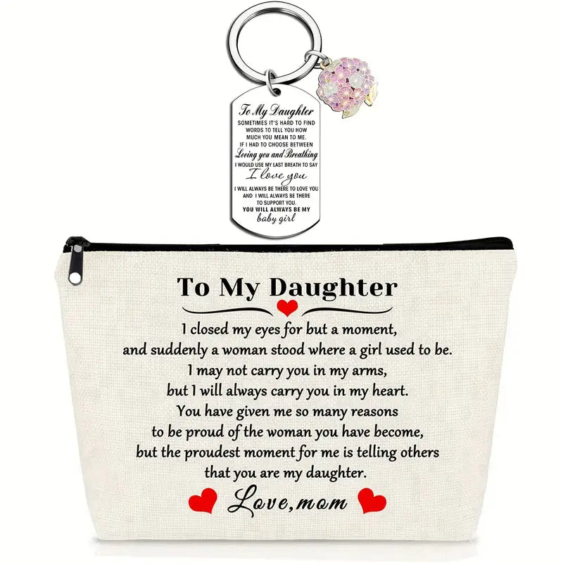 2pcs, Adult Daughter Gift Set - Cosmetic Bag and Keychain for Travel
