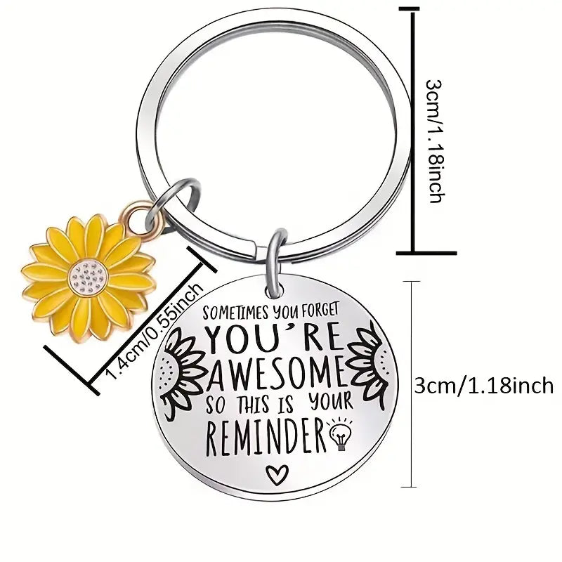 Inspirational Sunflower You're Awesome Keychain