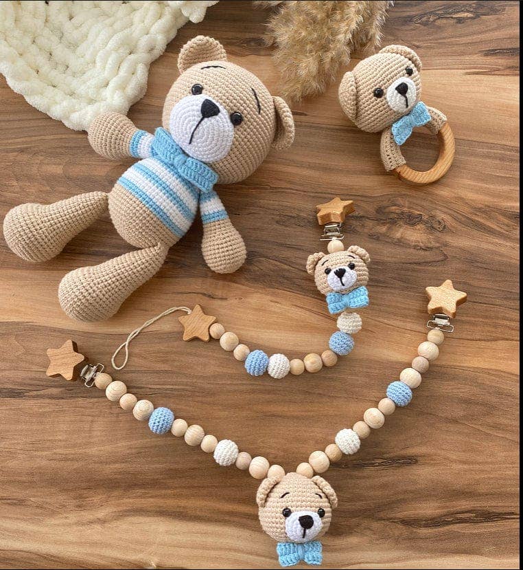 Organic Crotchet Teddy Bear Gift Set, naturally designed