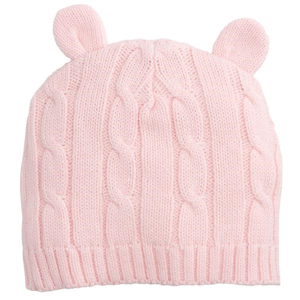 Pink Cable Knit Hat With Ears