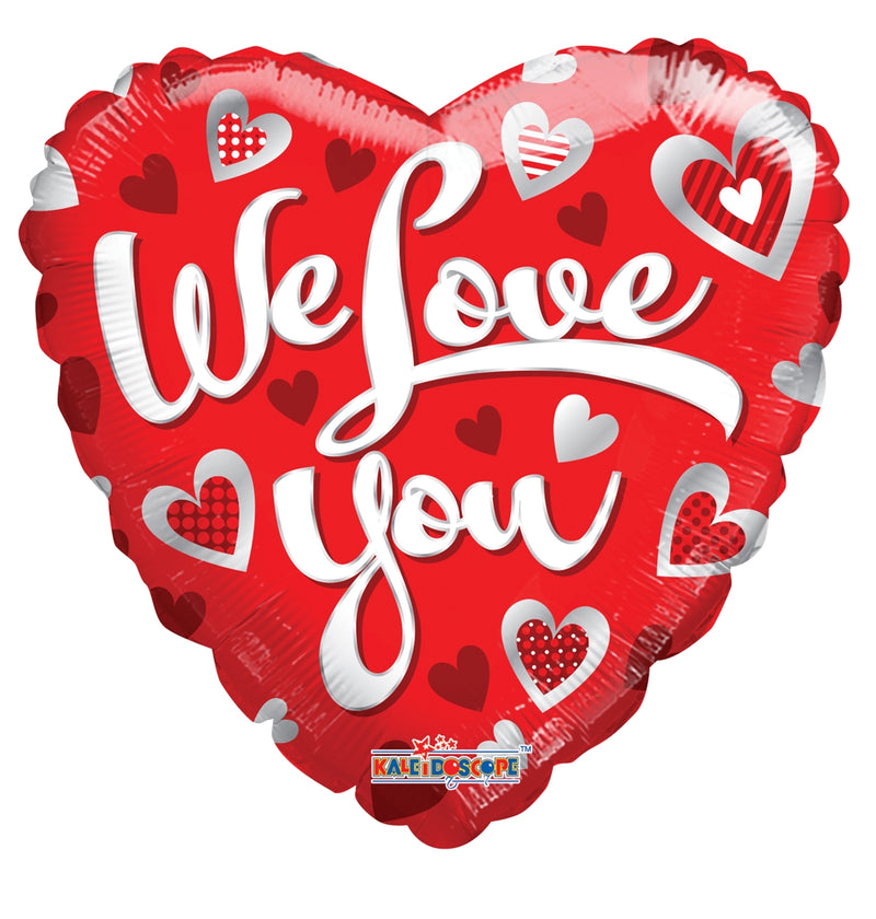 18" We Love You Silver & Red Heart Balloon