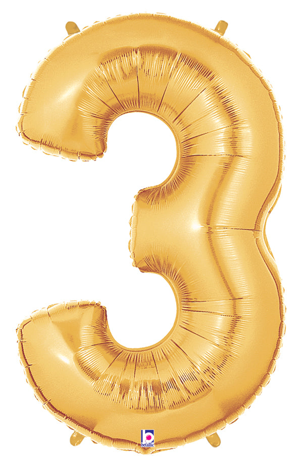 40" Number 3 Gold Balloon