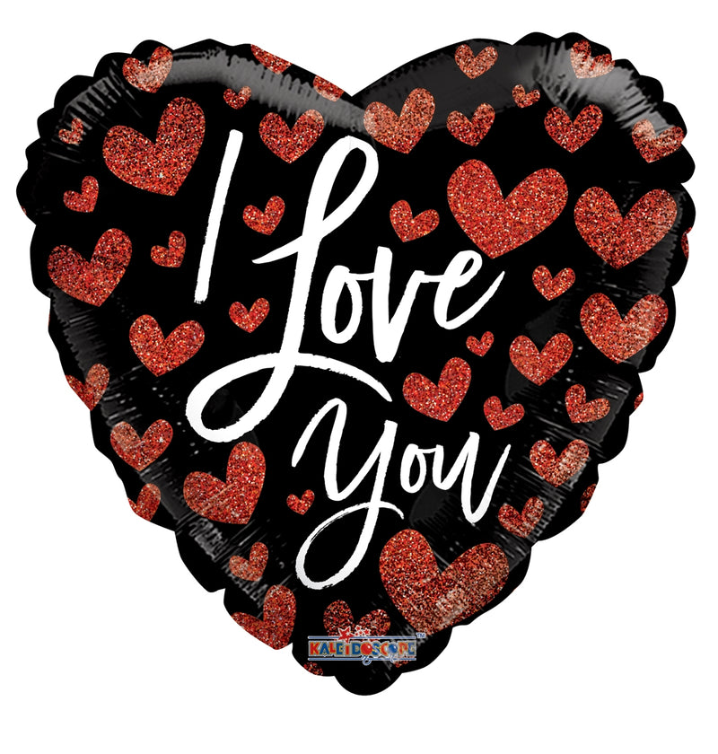 18" I Love You Red Hearts Holographic Heart Balloon