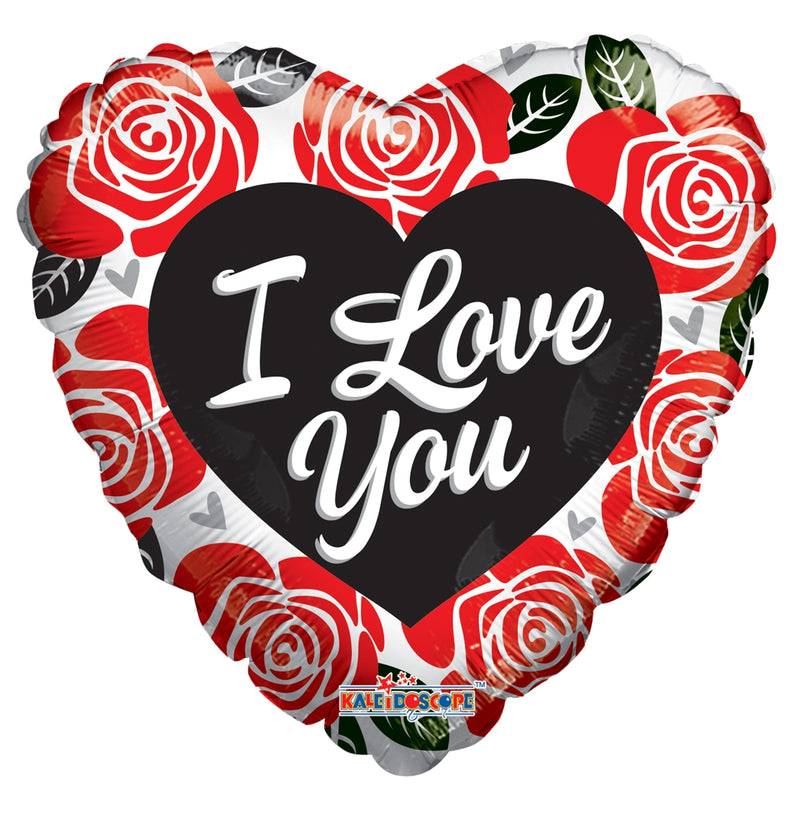 18" I Love You Red & Black Roses Heart Balloon