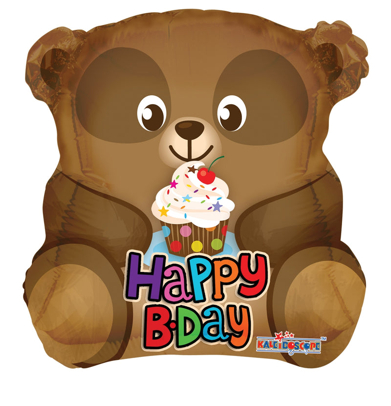 18" Happy Birthday Bear With Cupcake Balloon