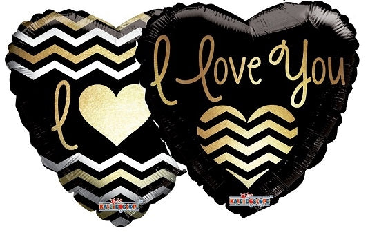 18" I Love You Gold & Black Chevron Balloon