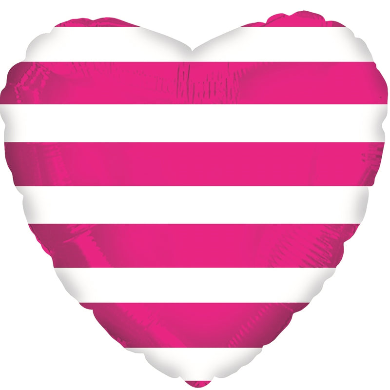 18" Hot Pink Stripes Heart Balloon