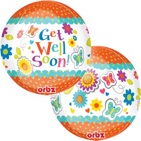 16"  Get Well  Soon! Floral Butterflies Orbz Balloon