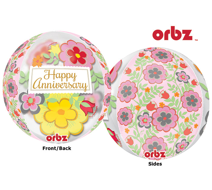 16" Happy Anniversary Flowery Orbz Balloon