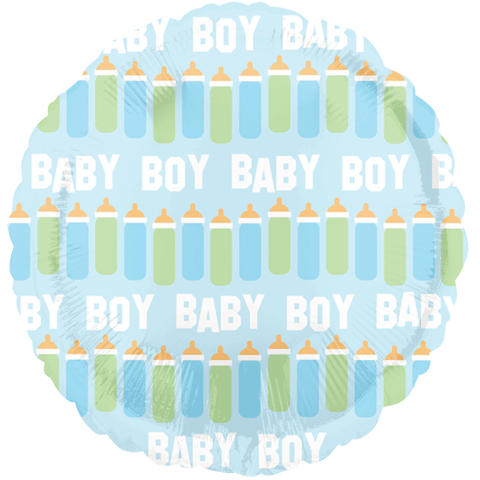 18" Blue Baby Boy Bottle Line Balloon