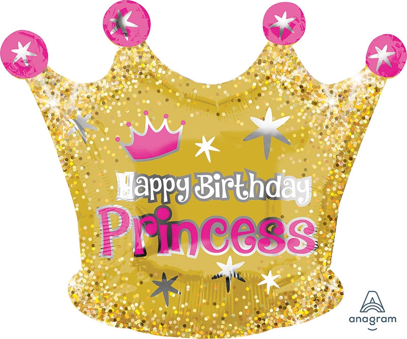 18" Happy Birthday Princess Gold Crown Balloon