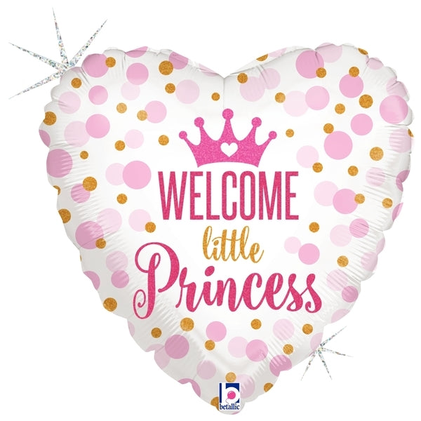 18" Welcome Little Princess Glitter Heart Balloon