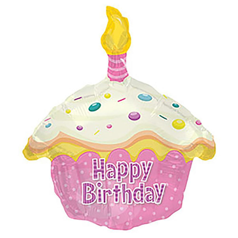 17" Happy Birthday Pink Cupcake Balloon