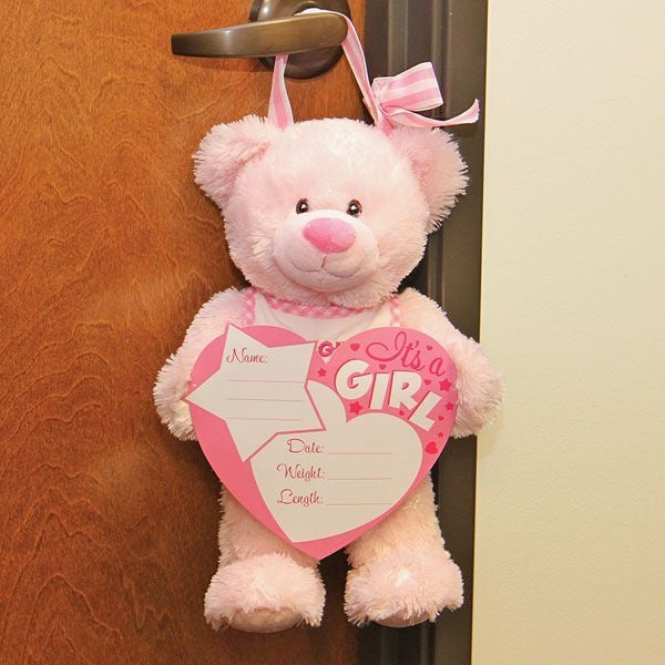 Baby Girl Announcement Bear with Board & Markers