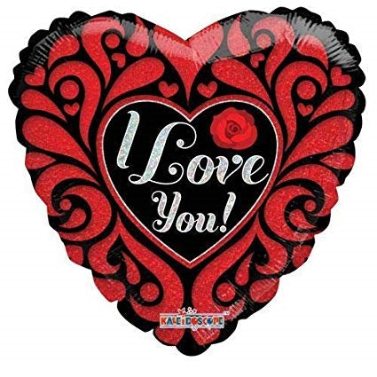 18" I Love You! Rose Design Heart Balloon
