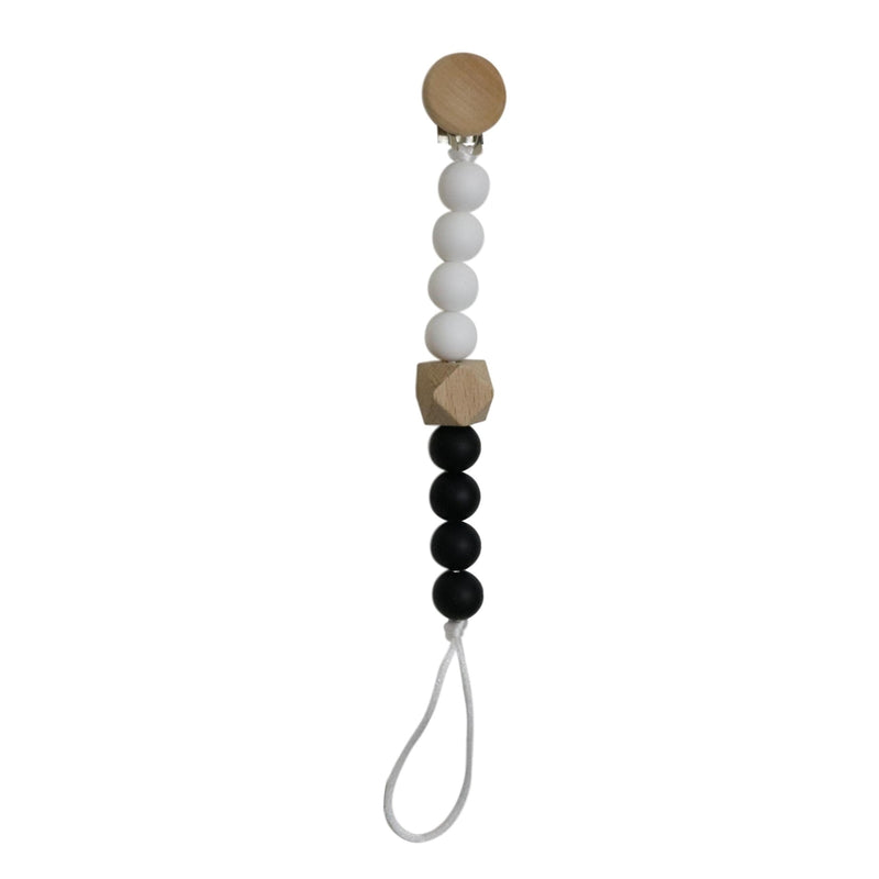 Teething Pacifier Clip set Black and White Wood