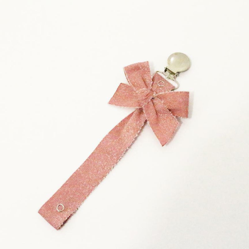 Pink Fuzzy Bow Pacifier Clip