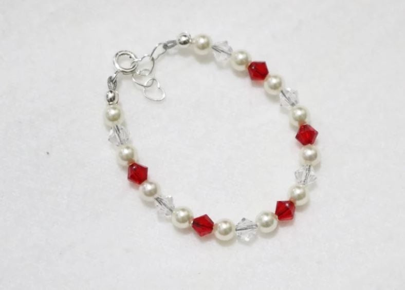 Swarovski crystal & Pearl Bracelet Red Small