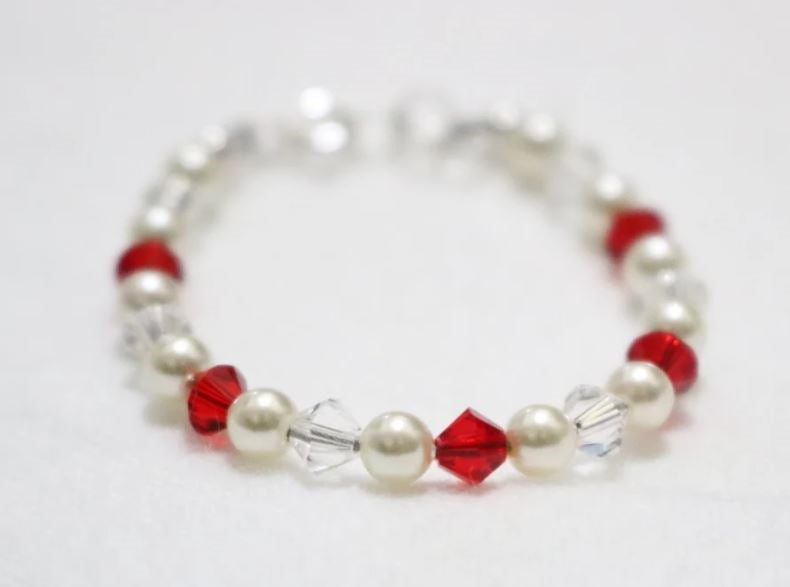 Swarovski crystal & Pearl Bracelet Red Small