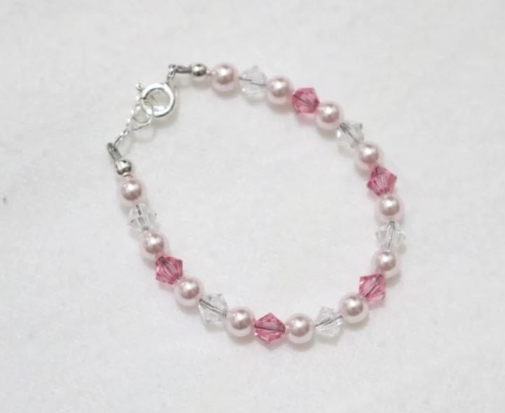 Swarovski crystal & Pearl Bracelet Pink Small