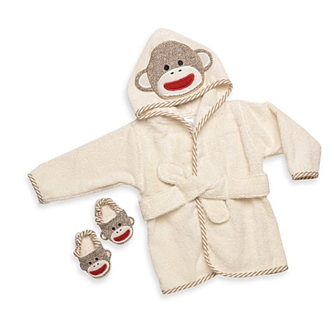 Sock Monkey Hooded Robe and Novelty Slippers- 0-9 m