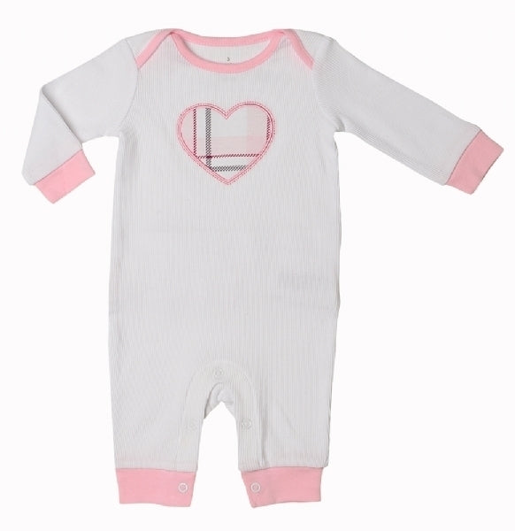 Cotton Ribbed Coverall- Heart Applique and Ruffle Rear