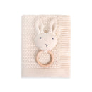 Moss Knit Baby Blanket + Bunny Rattle Gift Set (Organic): Natural