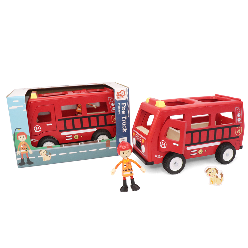 Fire Truck Play Set, 3-Piece Wooden Play Kit