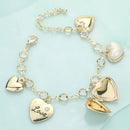 Metal Heart Locket Pearl Heart Charm Chain Bracelet