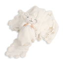Scallop Classic Knit Baby Blanket+Bunny Rattle Gift SET: White