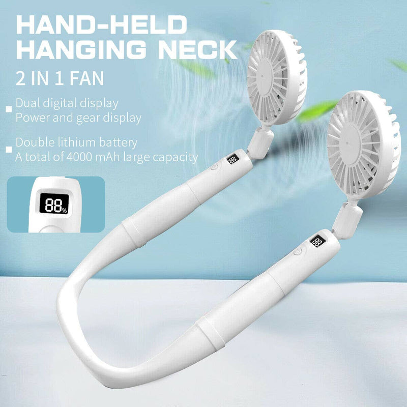 2in1 Detachable Handheld Neck Fan Portable Adjustable Digital Outdoor AirCooling