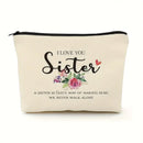 'I Love You Sister' Waterproof Canvas Toiletry Bag With Zipper