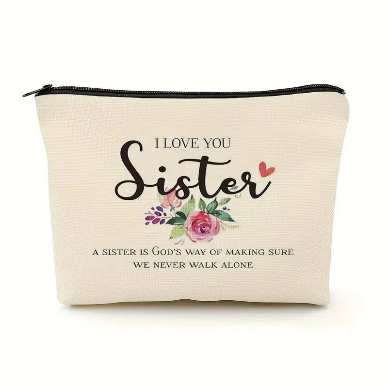 'I Love You Sister' Waterproof Canvas Toiletry Bag With Zipper