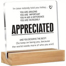Inspirational Acrylic Desk Sign with Wooden Base - Clear Appreciation Quote