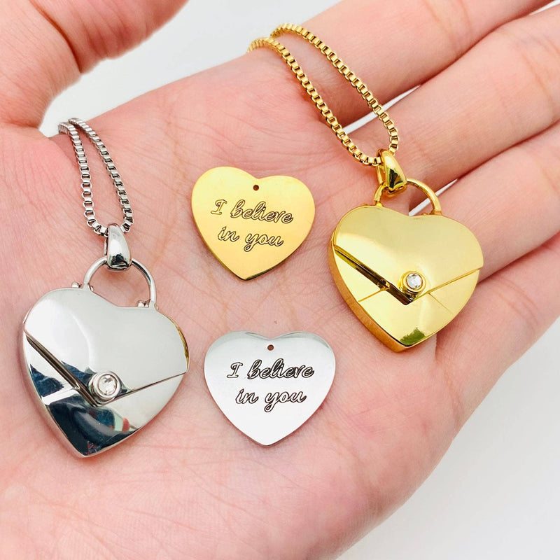 'I believe in you' Heart Charm Necklace Gift: Golden