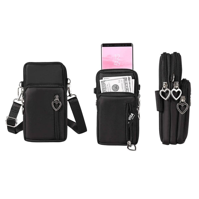 Mini Cross-Body Women's Shoulder Strap Cell Phone Wallet: Black