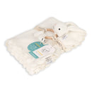 Scallop Classic Knit Baby Blanket+Bunny Rattle Gift SET: White