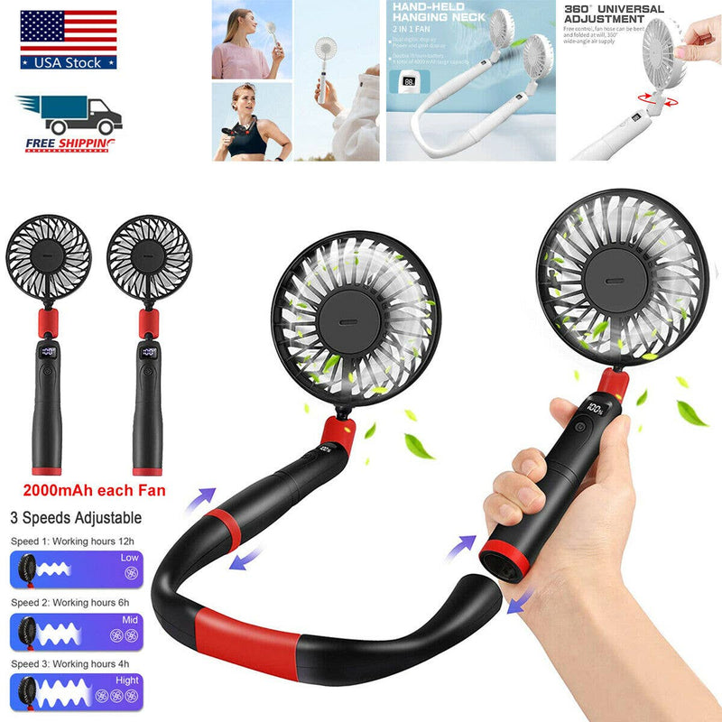 2in1 Detachable Handheld Neck Fan Portable Adjustable Digital Outdoor AirCooling