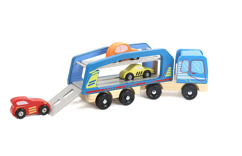 Leo & Friends - Wooden Car Carrier Set, 5-Piece Car and Truck Kid’s Set