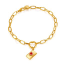 Heart-shaped Cubic Zirconia Envelope Charm Pendant Bracelets: Golden + Red Cubic Zirconia