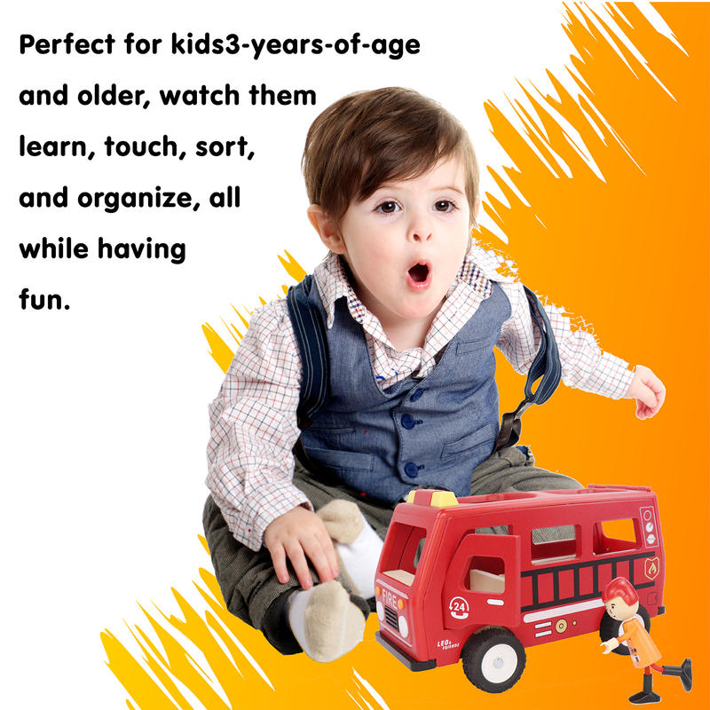 Fire Truck Play Set, 3-Piece Wooden Play Kit