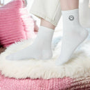 Smiley Face Embroidered Socks, Casual in Pink