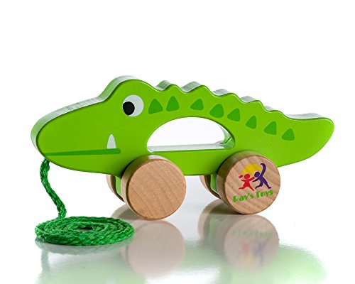 Ray's Toys Wooden Pull Along Crocodile Toy - Beautiful Crocodile Pull Along Toy
