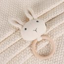 Moss Knit Baby Blanket + Bunny Rattle Gift Set (Organic): Natural