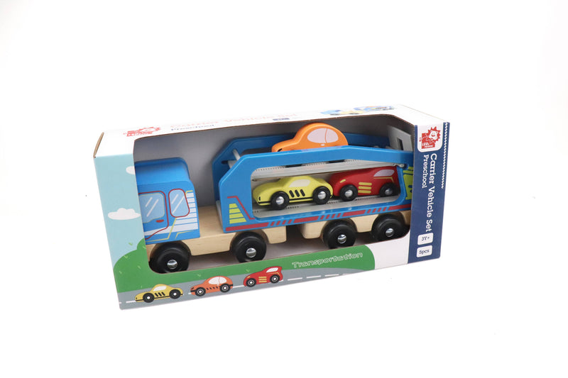 Leo & Friends - Wooden Car Carrier Set, 5-Piece Car and Truck Kid’s Set