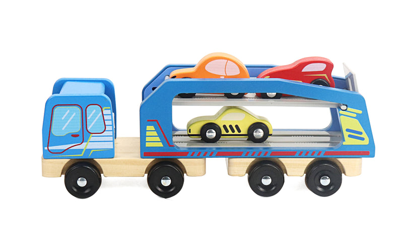 Leo & Friends - Wooden Car Carrier Set, 5-Piece Car and Truck Kid’s Set