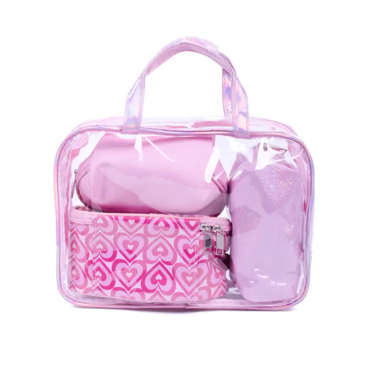 4pcs Heart Graphic Clear Cosmetic & Toiletry Bags