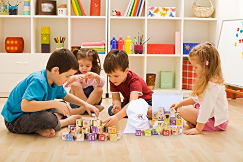 Wooden Alphabet Blocks Set Colorful ABC & 123 Toddler Blocks w/ Cloth Storage Pouch/ Sturdy