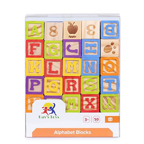 Wooden Alphabet Blocks Set Colorful ABC & 123 Toddler Blocks w/ Cloth Storage Pouch/ Sturdy